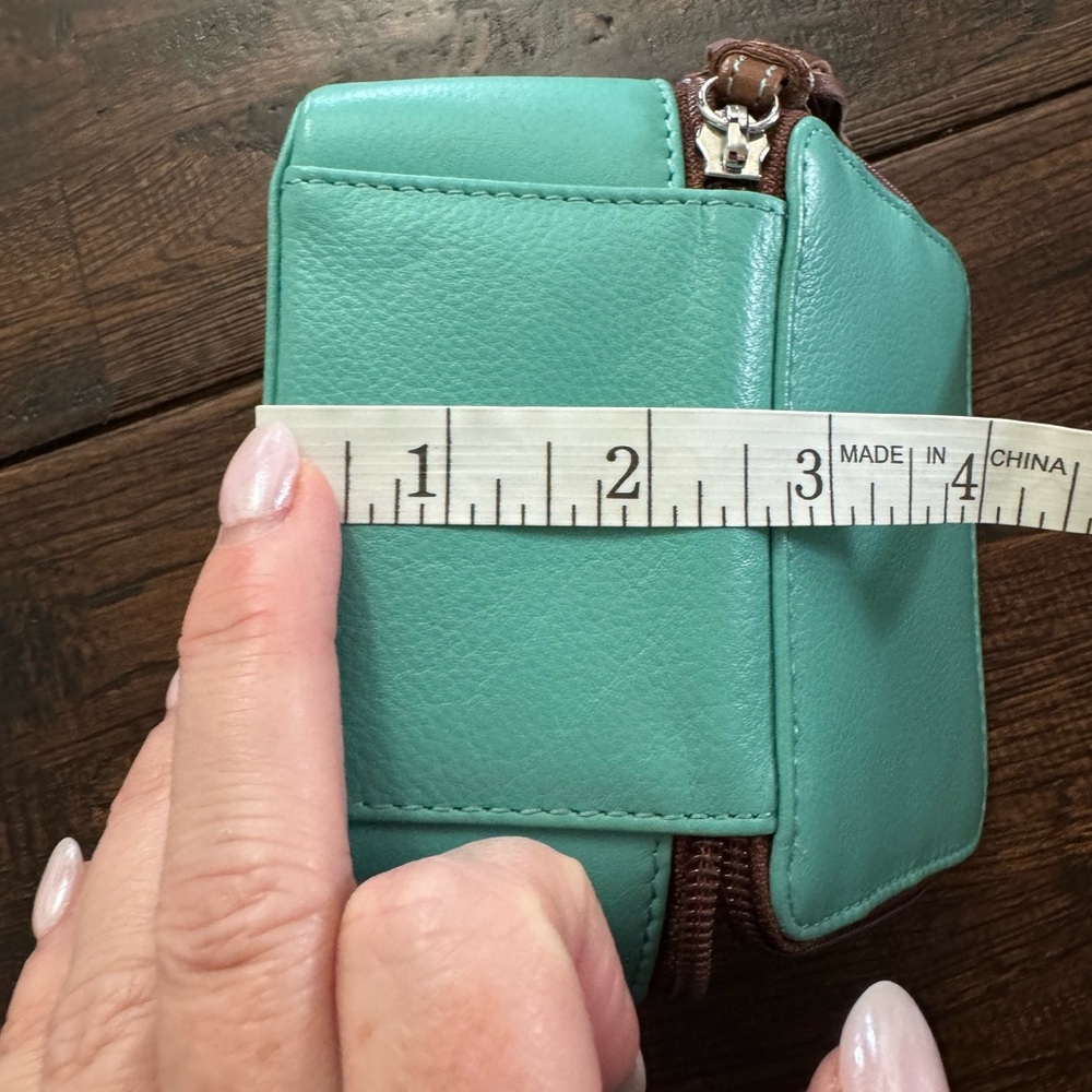 Teal Leather Jewelry Case with Brown Tassel and Accents - Picture 3 of 16